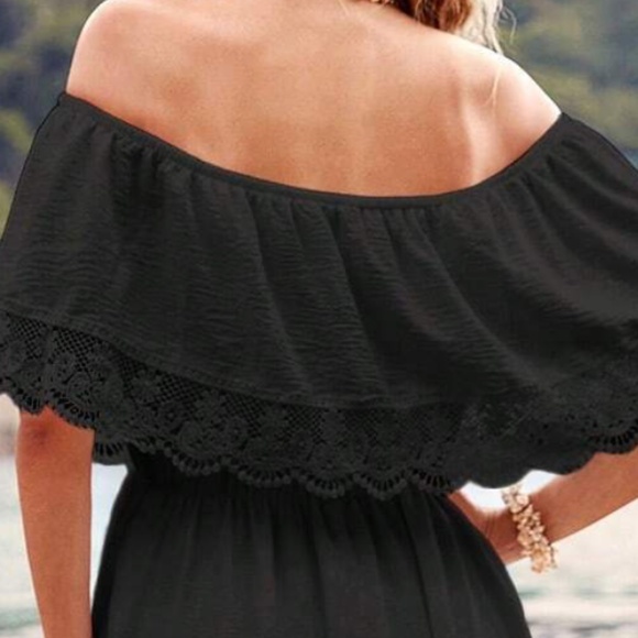 Boho White Lace Off Shoulder Maxi Dress - Picture 3 of 5